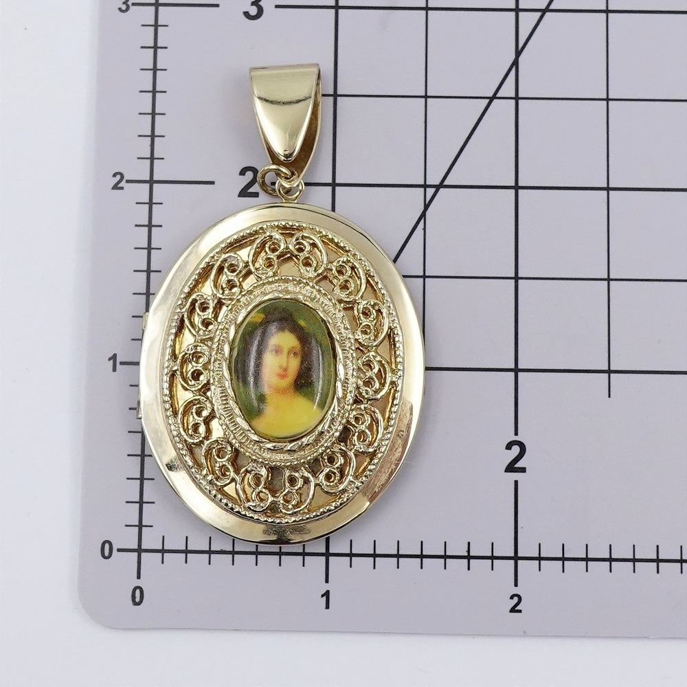 Victorian Revival Portrait‎ Locket Pendant Gold Tone Filigree Romantic - Picture 12 of 12